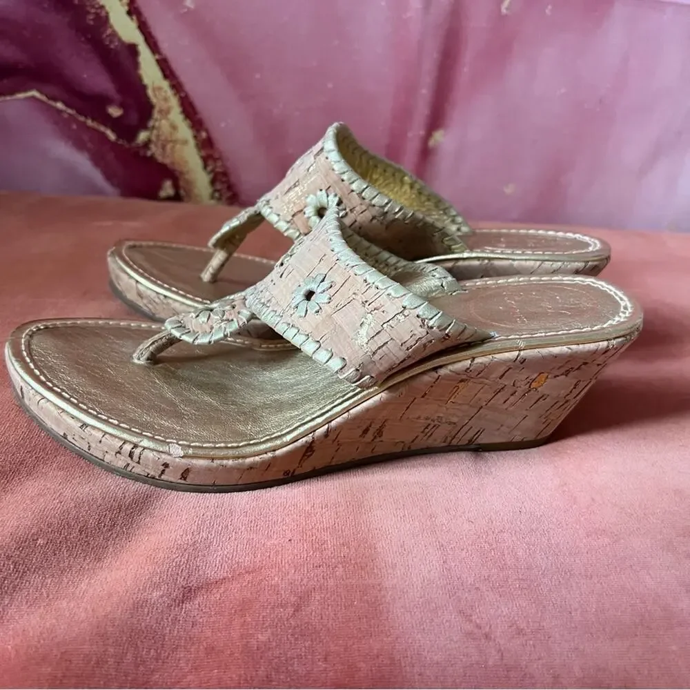 Jack Rogers Marbella Wedge Sandal in Cork and Gold 8